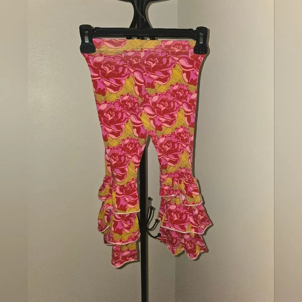 Matilda Jane Pink Yellow Floral Ruffle Bottom Leggings Girl's Size 6